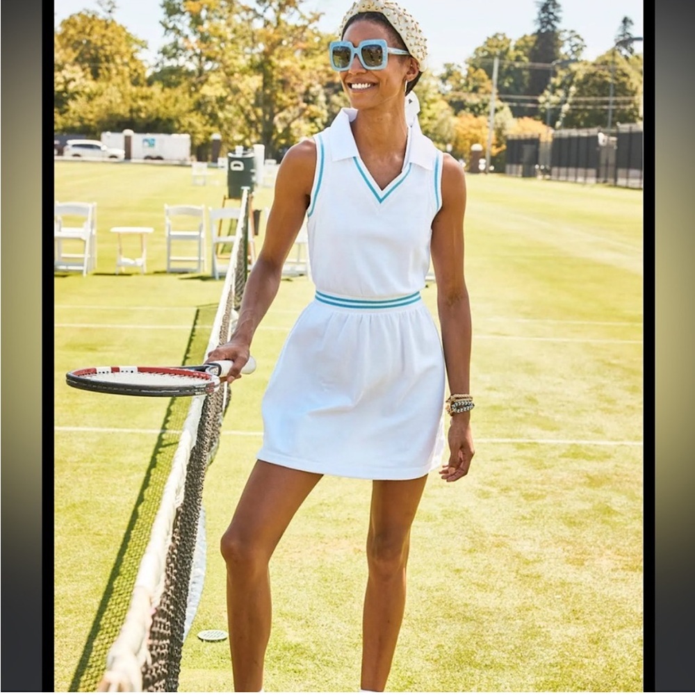 Addison Bay White Mini Tennis Dress with Teal Trim